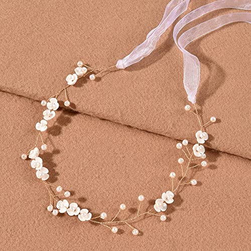 PUTINEI Damen Blumenkranz Haarschmuck Blumenstirnband Boho Blumen Haarreif für Hochzeit Zeremonie Party Festival Waldfee Kostüm (Gold, 1) von PUTINEI