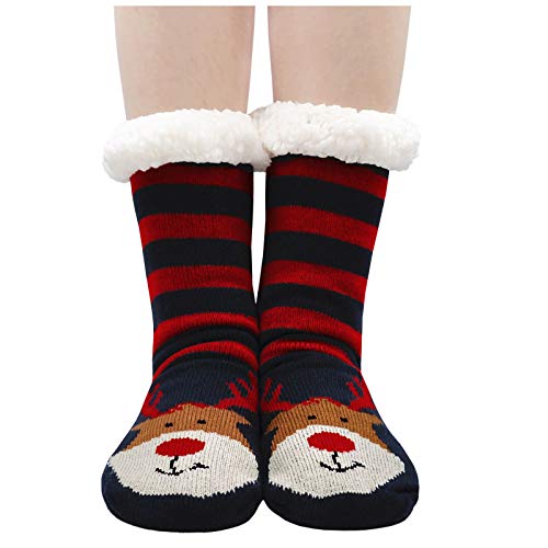 Damen Stoppersocken dicke Haussocken mit Anti Rutsch Sohle, Damen ABS Socken Hüttensocken warme Wintersocken flauschig Thermo-Socken mit Innenfrottee von PUTUO