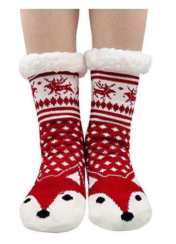 Damen Stoppersocken dicke Haussocken mit Anti Rutsch Sohle, Damen ABS Socken Hüttensocken warme Wintersocken flauschig Thermo-Socken mit Innenfrottee von PUTUO