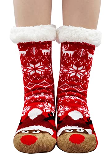 Damen Stoppersocken dicke Haussocken mit Anti Rutsch Sohle, Damen ABS Socken Hüttensocken warme Wintersocken flauschig Thermo-Socken mit Innenfrottee von PUTUO