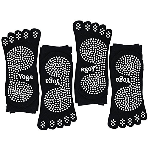 Damen Yogasocken rutschfeste Sportsocken mit Gummisohlen, Damen Zehensocken für Pilates Yoga Tanz Gym Kampfsport, 4 Paare von PUTUO