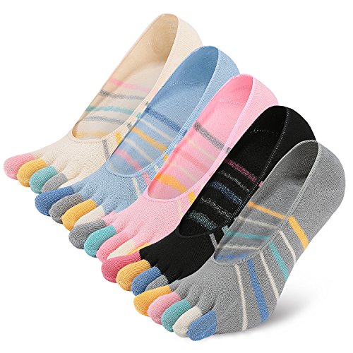 Damen Zehensocken unsichtbare Sneakersocken Frauen Fünf Finger Socken Laufende Socken aus Baumwolle, 4/5 Paare von PUTUO