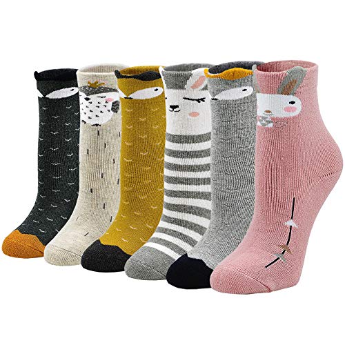 Dicke Socken Kinder Bunte Socken aus Baumwolle, warme Wintersocken Kinder Thermosocken Kleinkind Jungen Mädchen Lustige Socken Thermo Karikatur Tier Socken, 2-4 Jahre, 6 Paare von PUTUO