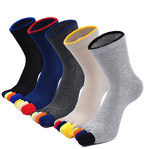 Herren Zehensocken Baumwolle Männer Fünf Finger Socken Sport Laufende Socken mit Zehen, EU 39-44, 3/4/5 Paare, Bunte Zehen-5 Paare, EU 39-44 von PUTUO