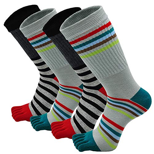 Herren Zehensocken Baumwolle Männer Fünf Finger Socken Sport Laufende Socken mit Zehen, EU 39-44, 3/4/5 Paare, Mehrfarbig 4-4 Paare, EU 39-44 von PUTUO