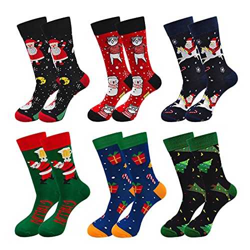 Lustige Bunte Socken Herren Weihnachtssocken: Herren Witzige Strümpfe Baumwolle Gemusterte Socken, Weihnachten Festlicher Socken für Männer, Geschenke für Manner, 6 Paare von PUTUO