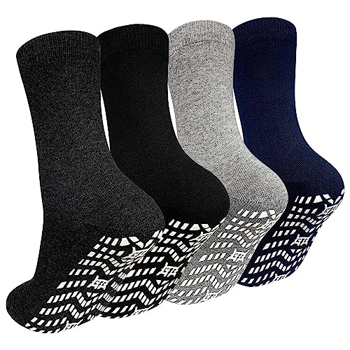 PUTUO ABS Rutschfeste Socken für Herren: Stoppersocken Männer Antirutsch Socken mit Noppen Herren Baumwolle Sport Noppensocken Rutschsocken 39-43 Schwarz 4 Paar von PUTUO