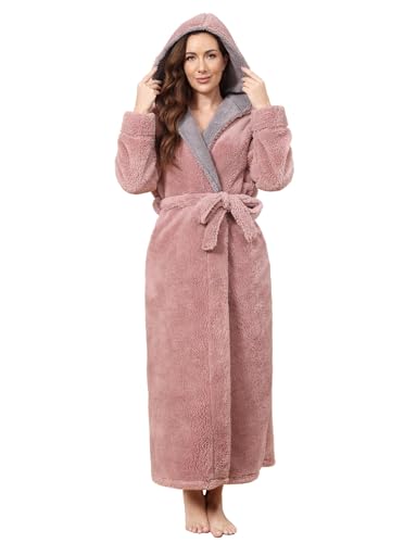 PUTUO Bademantel Damen Flauschig Lang: Winter Morgenmantel Frauen Fleece Warm Mikrofaser Frottee Saunamantel mit Kapuze Bodenlanger Schlafmantel XL von PUTUO
