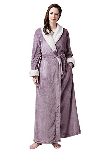 PUTUO Damen Bademantel aus Mikrofaser, Damen Morgenmantel weich und warm Saunamantel (Lila, M) von PUTUO