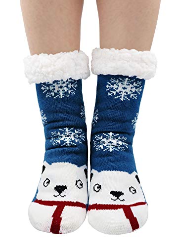 PUTUO Damen Stoppersocken dicke Haussocken mit Anti Rutsch Sohle, Damen ABS Socken Hüttensocken warme Wintersocken flauschig Thermo-Socken mit Innenfrottee von PUTUO