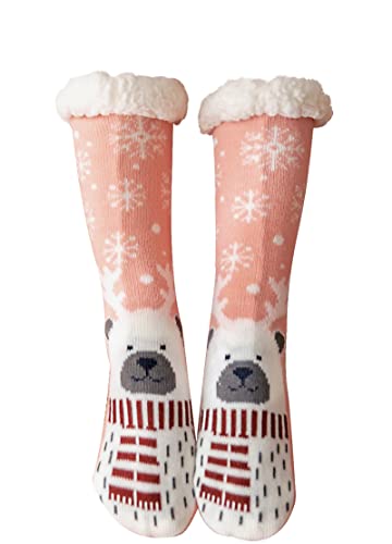 PUTUO Damen Stoppersocken dicke Haussocken mit Anti Rutsch Sohle, Damen ABS Socken Hüttensocken warme Wintersocken flauschig Thermo-Socken mit Innenfrottee von PUTUO
