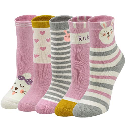 PUTUO Dicke Kinder Socken Mädchen Winter Warme Thermo Socken aus Baumwolle, Kinder Wintersocken Bunte Witzige Lustige Tier Socken mit Frotteefutter, 5-7 Jahre von PUTUO