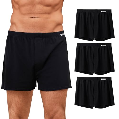 PUTUO Herren Baumwolle Boxershorts Unterhosen: Atmungsaktive Lockere Unterwäsche mit Knopf Schlitz für Männer - Ohne kratzenden Zettel Weiche Weit Retroshorts für Herren von PUTUO
