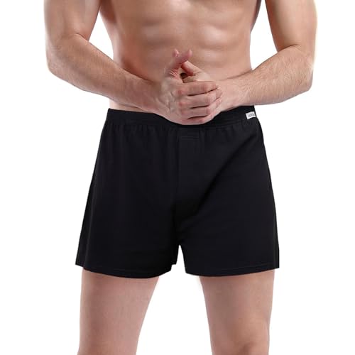 PUTUO Herren Baumwolle Boxershorts Unterhosen: Atmungsaktive Lockere Unterwäsche mit Knopf Schlitz für Männer - Ohne kratzenden Zettel Weiche Weit Retroshorts für Herren von PUTUO