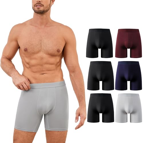 PUTUO Herren Boxershorts Bambusfaser Unterwäsche: Atmungsaktive Lang Unterhosen - Weiches Bambus Material für Männer - Ohne kratzenden Zettel & hautfreundlich 6er Pack von PUTUO