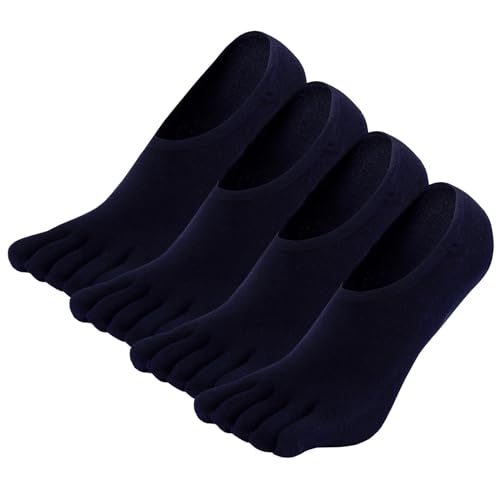 PUTUO Herren Zehensocken Usichtbare Socken: Sneaker Socken Baumwolle mit Fünf Finger für Männer Füßlinge Kurz Sneakersocken mit Anti Rutsch Silikonpad EU 39-42, 4 Paar von PUTUO