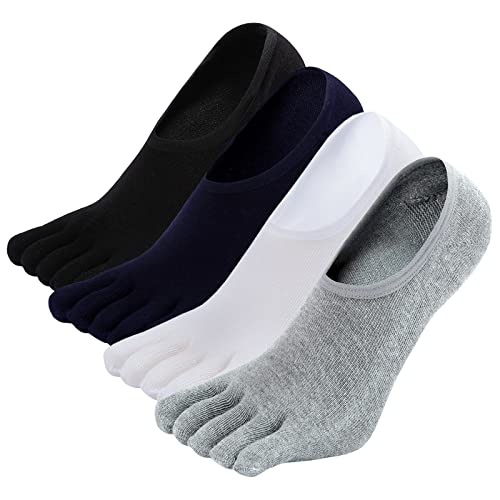 PUTUO Herren Zehensocken Usichtbare Socken: Sneaker Socken Baumwolle mit Fünf Finger für Männer Füßlinge Kurz Sneakersocken mit Anti Rutsch Silikonpad EU 43-46, 4 Paar von PUTUO