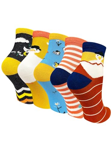 PUTUO Kinder Mädchen Socken Kindersocken: Mädchen Lustige Socken aus Baumwolle Kinder Bunt Tiere Gemustert Strümpfe größe 27-30 Entenmuster 5 Paare von PUTUO