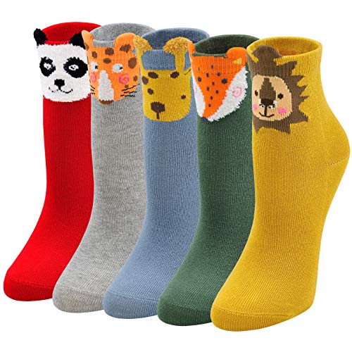 PUTUO Kinder Socken Bunte Mädchen Socken aus Baumwolle, Witzige Socken Kinder Sneakersocken Lustige Tier Socken Mädchen Strümpfe, 2-4 Jahre von PUTUO