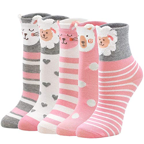 PUTUO Kinder Socken Mädchen Bunte Socken aus Baumwolle, Kinder Sneakersocken Lustige Socken Kleinkind Mädchen Tier Socken, 11-14 Jahre von PUTUO