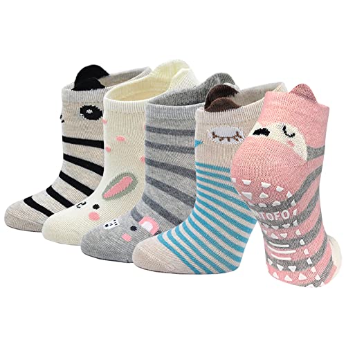 PUTUO Kinder Socken Mädchen Stoppersocken: Kindersocken aus Baumwolle Jungen Antirutschsocken Haussocken Kinder ABS Socken mit Lustige Bunte Tier Muster Geschenke, Größe 27-30, 5-7 Jahre, 5 Paare von PUTUO