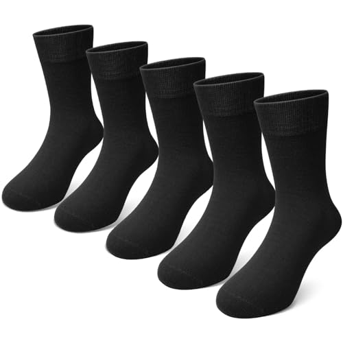PUTUO Kinder Socken für Jungen Mädchen: Nahtlose Kindersocken aus Bambusviskose – Weiche Atmungsaktiv Unisex Kinder Strümpfe Größe 23-26 für Schule Alltag 5 Paar Schwarz von PUTUO