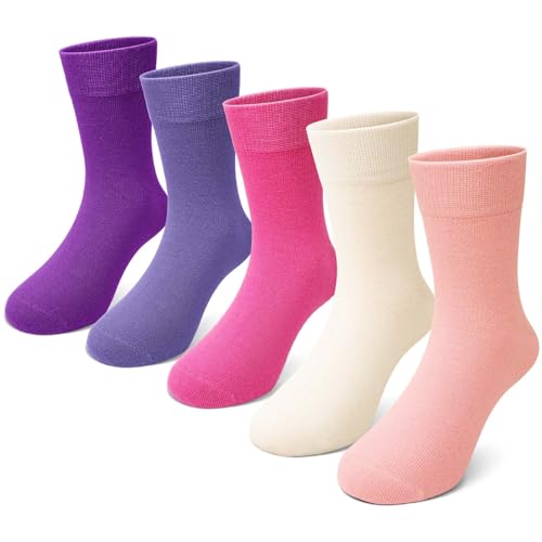 PUTUO Kinder Socken für Jungen Mädchen: Nahtlose Kindersocken aus Bambusviskose – Weiche Atmungsaktiv Unisex Kinder Strümpfe Größe 27-30 für Schule Alltag 5 Paar Bunt von PUTUO