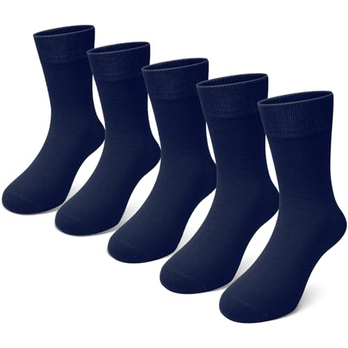 PUTUO Kinder Socken für Jungen Mädchen: Nahtlose Kindersocken aus Bambusviskose – Weiche Atmungsaktiv Unisex Kinder Strümpfe Größe 31-34 für Schule Alltag 5 Paar Marineblau von PUTUO