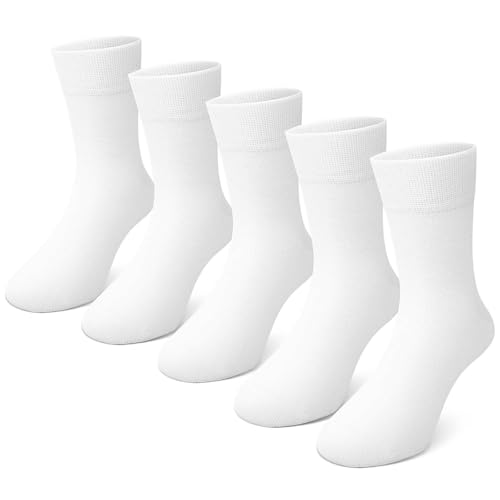 PUTUO Kinder Socken für Jungen Mädchen: Nahtlose Kindersocken aus Bambusviskose – Weiche Atmungsaktiv Unisex Kinder Strümpfe Größe 35-38 für Schule Alltag 5 Paar Weiß von PUTUO