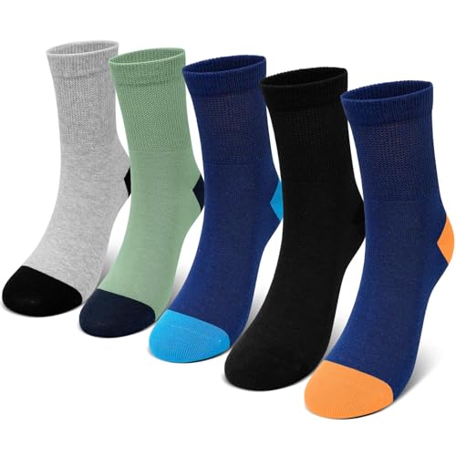 PUTUO Kinder Socken für Jungen Mädchen: Nahtlose Kindersocken mit Weitem Bund – Weiche Atmungsaktiv Unisex Kinder Strümpfe Größe 31-34 für Schule Alltag 5 Paar Bunte von PUTUO