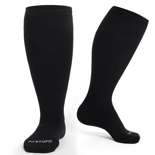 PUTUO Kompressionsstrümpfe Dicke Waden für Damen: Bambus-Viskose Übergröße Stützstrümpfe für Herren mit Weiter Wade - Thrombosestrümpfe für Flug Reise Schwarz 1 Paar XXL von PUTUO