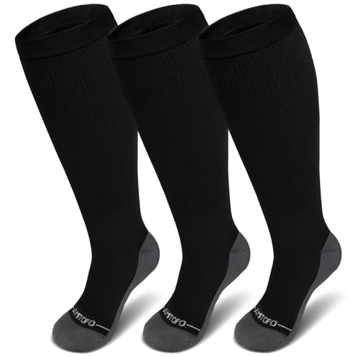 PUTUO Kompressionsstrümpfe Dicke Waden für Damen: Übergröße Stützstrümpfe Herren Weite Wade Thrombosestrümpfe Männer Frauen Kompressionssocken für Flug Reise Medizinisch Laufen 7XL 3 Paare Schwarz von PUTUO