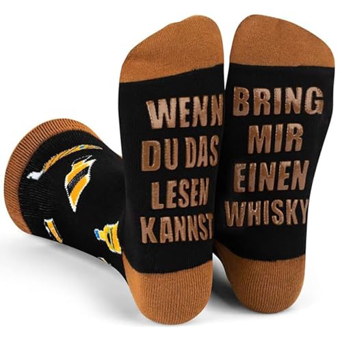 PUTUO Lustige Socken als Geschenk für Herren: Wenn du Das Lesen Kannst Bring Mir Einen Whisky Rutschfeste Stoppersocken für Männer Geschenkideen zum Weihnachten Geburtstag 1 Paar 38-47 von PUTUO