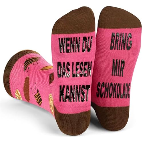 PUTUO Lustige Socken als Geschenk für Herren: Wenn du Das Lesen Kannst Bring Mir Schokolade Rutschfeste Stoppersocken für Männer Geschenkideen zum Weihnachten Geburtstag 1 Paar 38-47 von PUTUO