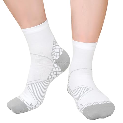 PUTUO Neuropathie Socken für Damen Herren: Orthopädische Kompressionssocken Polyneuropathie Plantarfasziitis Socken für Alltag Sport und längeres Stehen Weiß 1 Paare XL von PUTUO