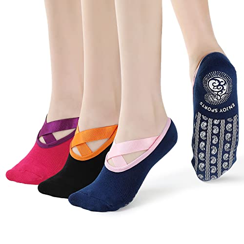 PUTUO Rutschfeste Yoga Socken für Damen: Antirutsch Stoppersocken Baumwolle ABS Sportsocken mit Noppen für Pilates Barre Ballett Tanz Fitness 3 Paare EU 36-41 von PUTUO