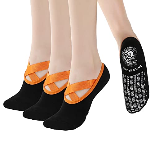 PUTUO Rutschfeste Yoga Socken für Damen: Antirutsch Stoppersocken Baumwolle ABS Sportsocken mit Noppen für Pilates Barre Ballett Tanz Fitness 3 Paare EU 36-41 von PUTUO