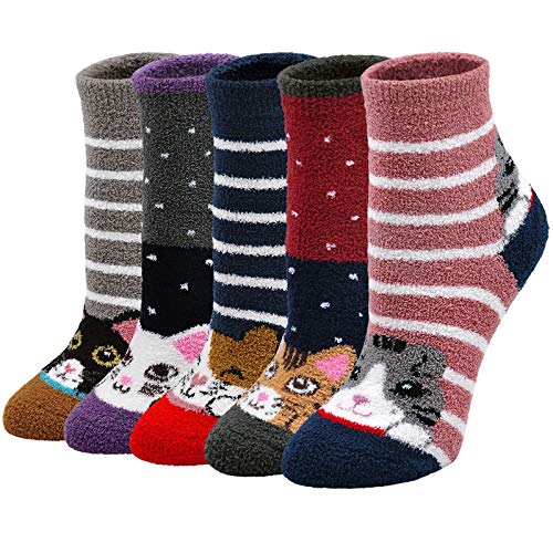 PUTUO Wintersocken Damen Dicke Socken: Thermosocken Frauen Winter Warme Thermo Lustige Bunt Socken mit Frottee 5 Paar von PUTUO
