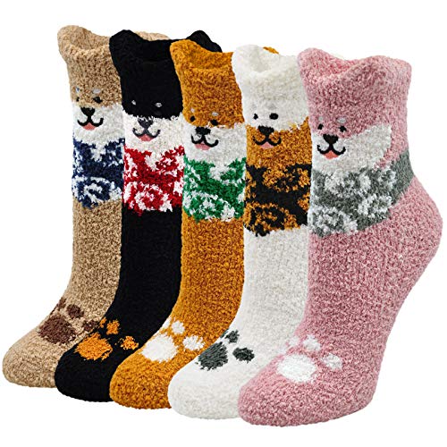 PUTUO Wintersocken Damen Dicke Socken: Thermosocken Frauen Winter Warme Thermo Lustige Bunt Socken mit Frottee 5 Paar von PUTUO