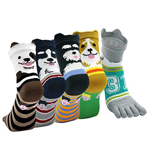 Zehensocken Damen Fünf Finger Socken aus Baumwolle, Damen Sneaker Socken mit Zehen für Sport Laufende Freizeit, atmungsaktive und bunte Socken Tiermuster - 5 Paare, EU 36-41 von PUTUO