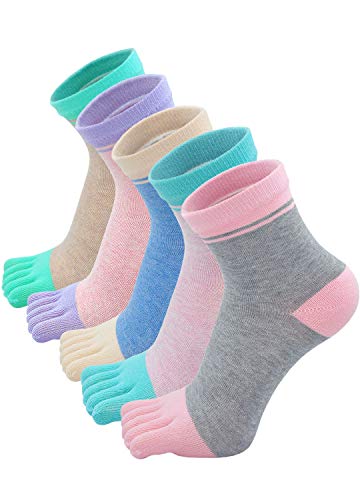 Zehensocken Damen Fünf Finger Socken aus Baumwolle, Damen Sneaker Socken mit Zehen für Sport Laufende Freizeit, atmungsaktive und bunte Socken, 4/5 Paare, Mehrfarbig - 5 Paare, EU 36-41 von PUTUO