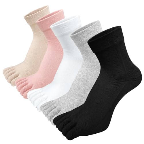 Zehensocken Damen Fünf Finger Socken aus Baumwolle, Damen Sneaker Socken mit Zehen für Sport Laufende Freizeit 5 Paare von PUTUO