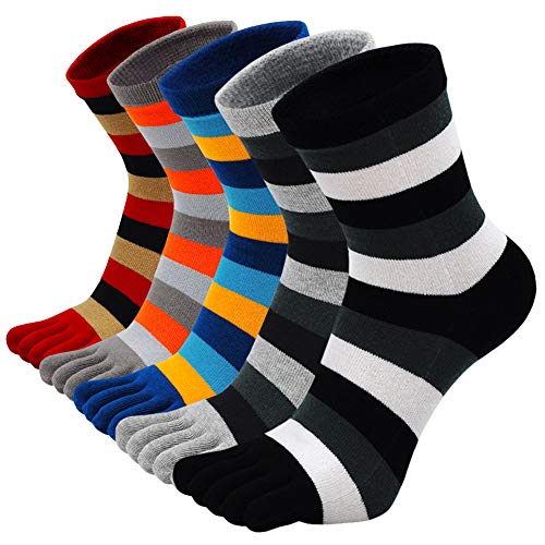 Zehensocken Herren Baumwolle Five Finger Socken, Winter Bunte Zehensocken Männer Socken mit Zehen für Sport Laufende, EU 39-44, 5 Paare von PUTUO