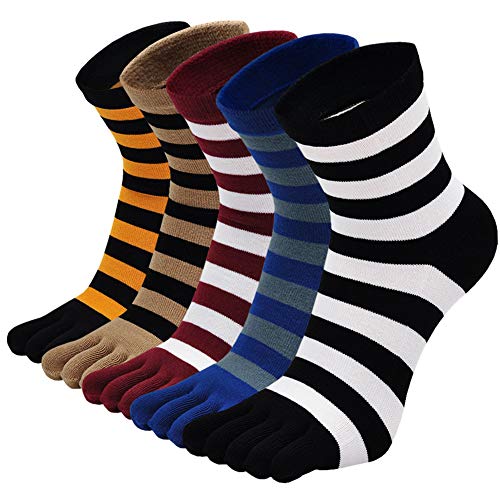 Zehensocken Herren Baumwolle Five Finger Socken, Winter Bunte Zehensocken Männer Socken mit Zehen für Sport Laufende, EU 39-44, 5 Paare von PUTUO