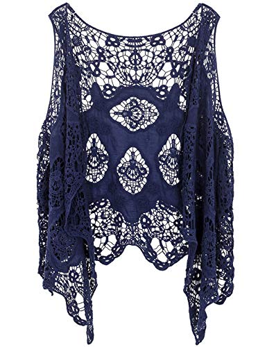 PUWEI Damen Offene Vorderseite Häkeln Bohemian Hippie Schmetterling Weste Cardigan Coverup, Marineblau, Einheitsgröße von PUWEI