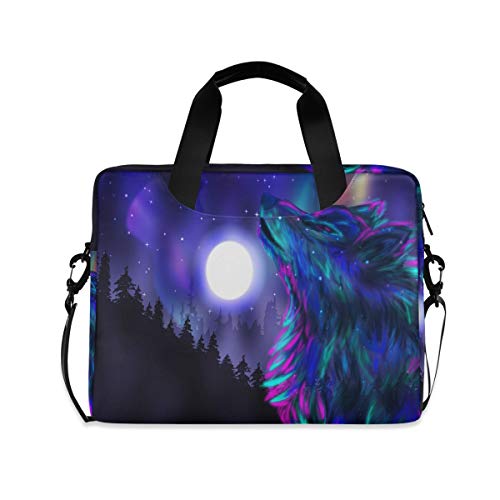 PUXUQU Galaxis Wolf Mond Laptoptasche 15.6 Zoll Laptop Tasche Aktentasche Hülle Notebooktasche Handtasche Schulter Tasche für Uni Arbeit Business von CMMT