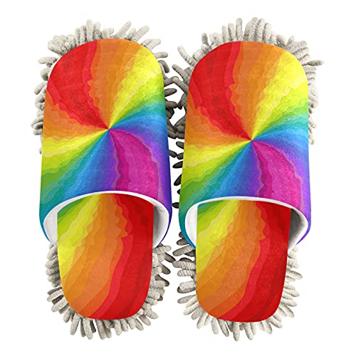 PUXUQU Hausschuhe für Frauen Abstrakt Regenbogen Putz-Hausschuhe Reinigender Bodenreinigung Slippers Shoe Wischmopp-Hausschuhe für Bodenreinigung von CMMT