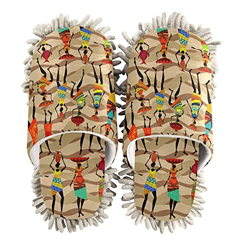 PUXUQU Hausschuhe für Frauen Afrikanisch Frau Putz-Hausschuhe Reinigender Bodenreinigung Slippers Shoe Wischmopp-Hausschuhe für Bodenreinigung von CMMT