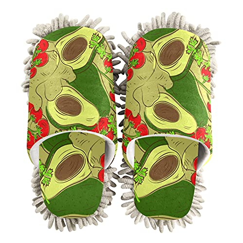 PUXUQU Hausschuhe für Frauen Gemüse Tomaten Petersilie Ingwerwurzel Avocado Putz-Hausschuhe Reinigender Bodenreinigung Slippers Shoe Wischmopp-Hausschuhe für Bodenreinigung von PUXUQU
