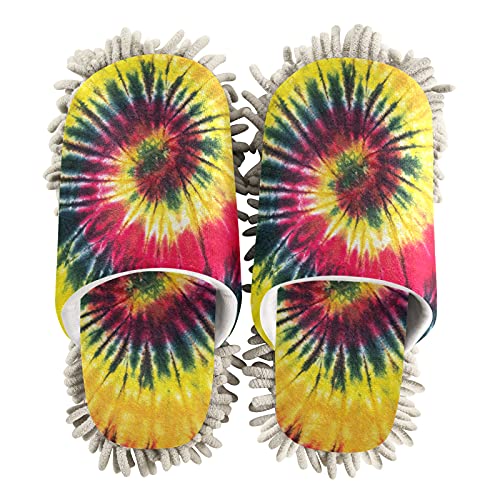 PUXUQU Hausschuhe für Frauen Tie Dye Putz-Hausschuhe Reinigender Bodenreinigung Slippers Shoe Wischmopp-Hausschuhe für Bodenreinigung von PUXUQU